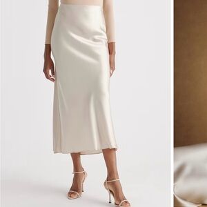 Quince 100% Washable Silk midi skirt in Champagne size large